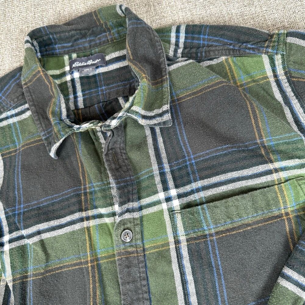 Eddie Bauer Shirt Mens XXL Blue Green Tartan Plaid Button Up Flannel Outdoors